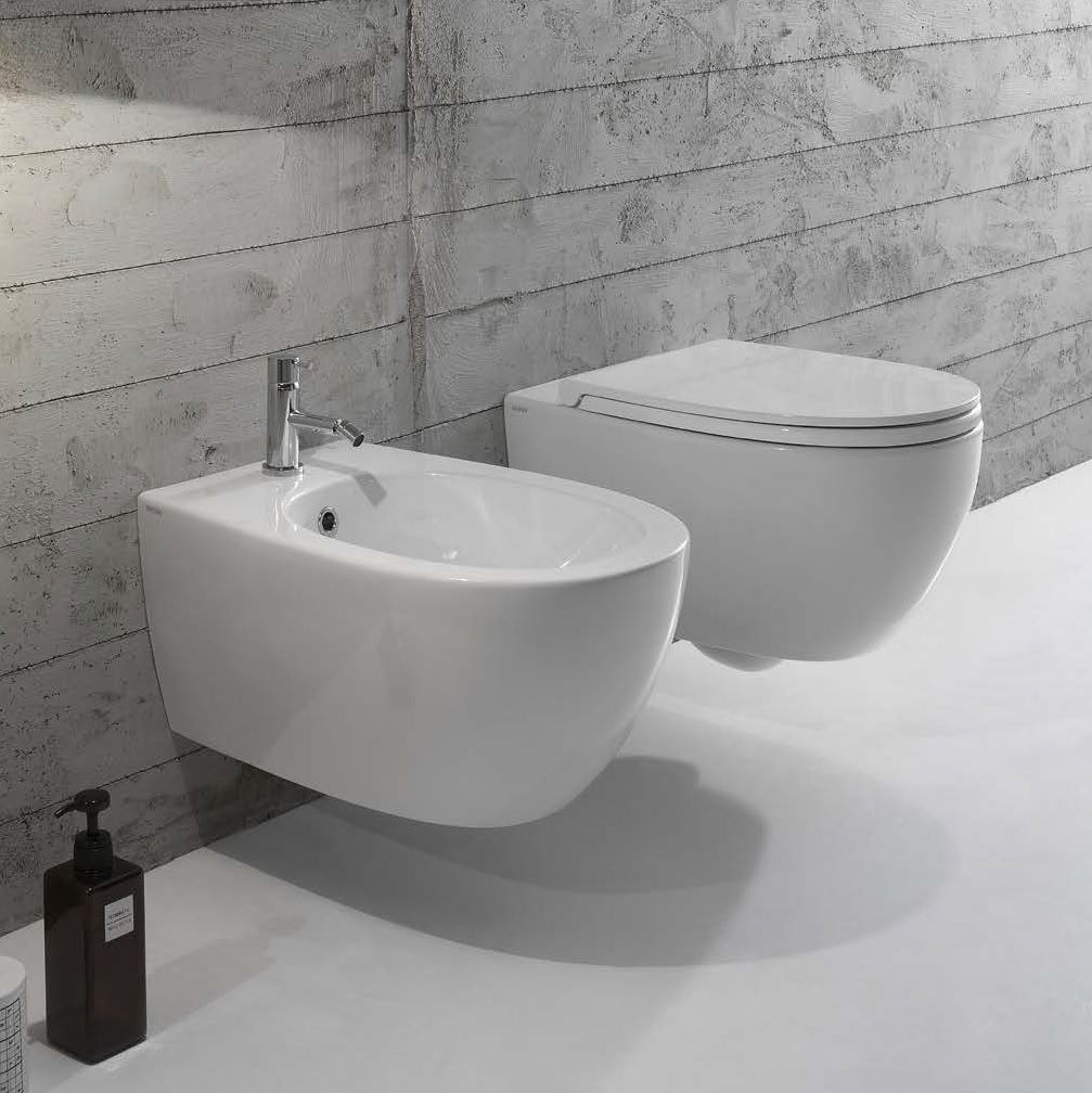 Унитаз подвесной безободковый GLOBO 4ALL MDS03BI 360 мм х 540 мм, с креплением, белый глянцевый