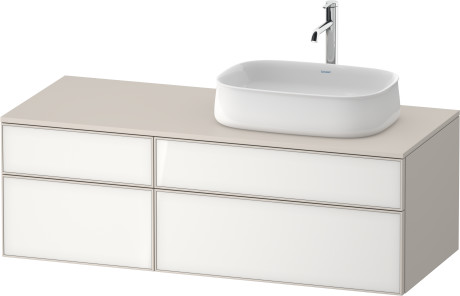 Тумба подвесная с вырезом под раковину справа DURAVIT ZENCHA ZE4827064830000 550 мм х 1300 мм х 442 мм, с 4 выдвижными ящиками, белое стекло/серо-коричневый суперматовый