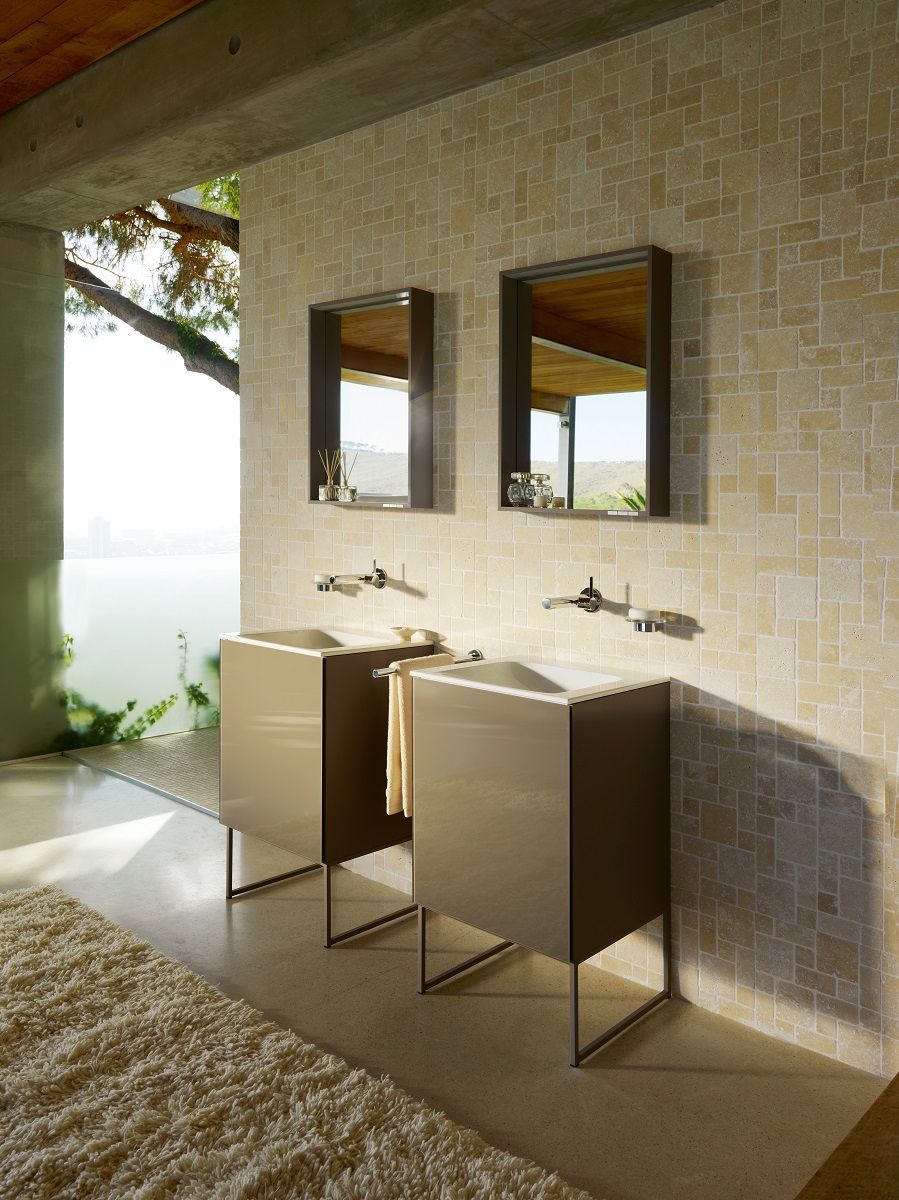 Тумба под умывальник Keuco Plan 32922 140002 корпус лак матовый трюфель, фасад стекло трюфель глянцевый