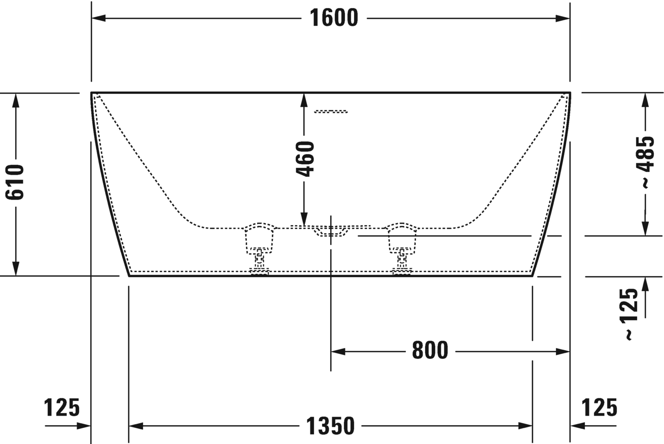 Отдельно стоящая ванна Duravit DuraSquare 700460000000000 1600 мм х 750 мм, с двумя наклонами для спины, с бесшовной панелью и ножками, белая матовая