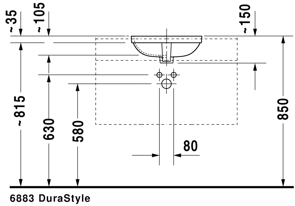 Раковина встраиваемая снизу Duravit DuraStyle 0373370022 без отверстий  под смеситель, с переливом, белая 