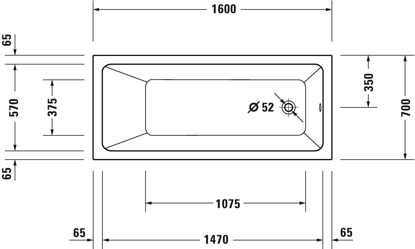 Ванна встраиваемая акриловая DURAVIT Duravit No.1  700488000000000 700 мм х 1600 мм х 420 мм, с наклонной спинкой, белая глянцевая