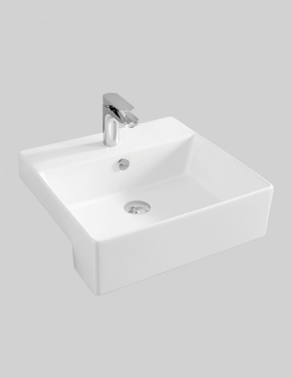 Раковина полувстраиваемая ARTCERAM QUADRO QUL004 01 00 500 мм х 480 мм, c отверстием под смеситель, с переливом, белый глянцевый