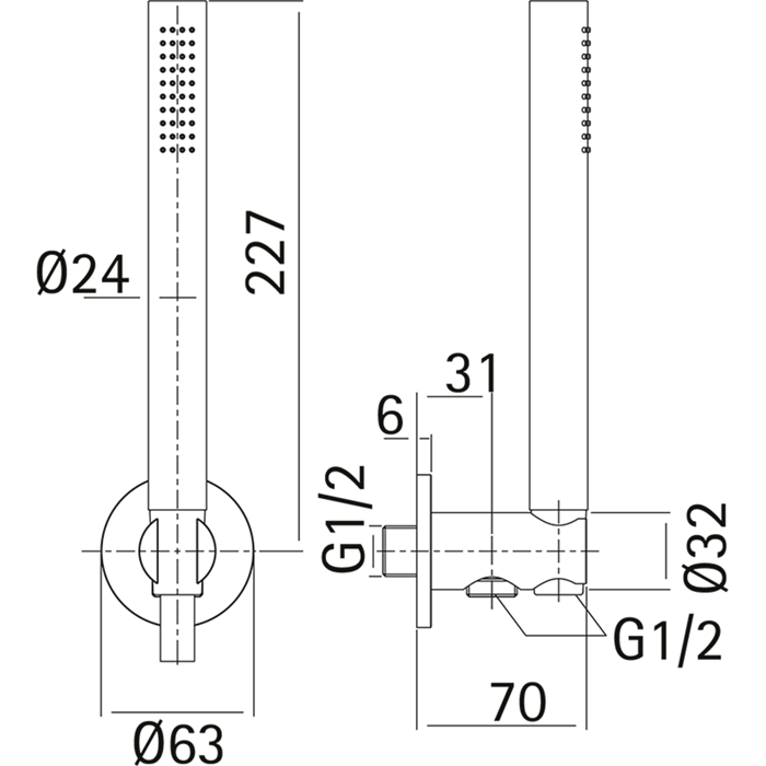 Душевой гарнитур CISAL Xion DS018300D1 с ручным душем, шлангоми выводом с держателем, цвет Нержавеющая сталь: