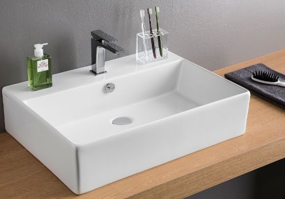 Раковина накладная/подвесная ARTCERAM QUADRO QUL003 01 00 650 мм х 480 мм, c отверстием под смеситель, с переливом, белый глянцевый