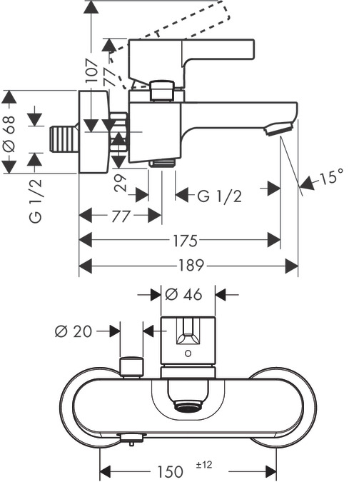 Смеситель для ванны Hansgrohe Metris S 31460000 Хром