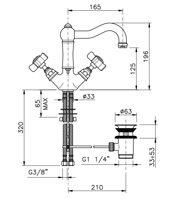Смеситель двухвентильный для раковины NICOLAZZI TRADIZIONALE 1432BZ18 с вентилями DAMES ANGLAISES, бронза