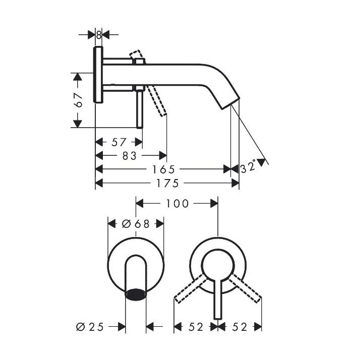 Однорычажный настенный смеситель для раковины Hansgrohe Tecturis S 73350670 скрытого монтажа, цвет Чёрный матовый