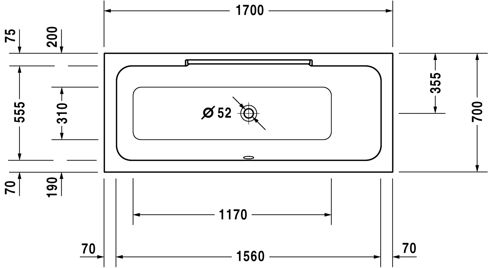 Акриловая ванна Duravit DuraStyle 700295000000000 1700 х 700 c наклоном для спины справа, встраиваемая или с панелями, белая