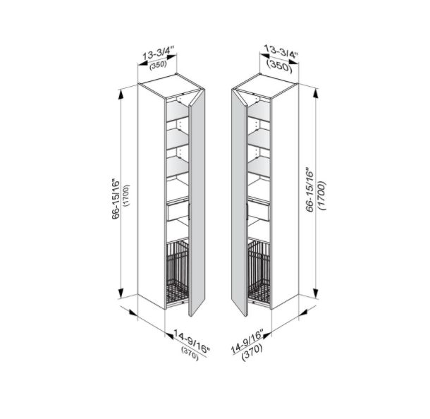Шкаф - пенал высокий подвесной KEUCO EDITION 11 31331 380002 петли справа, 3 стеклянные полки, с корзиной для белья, корпус/фасад структурный лак, белый