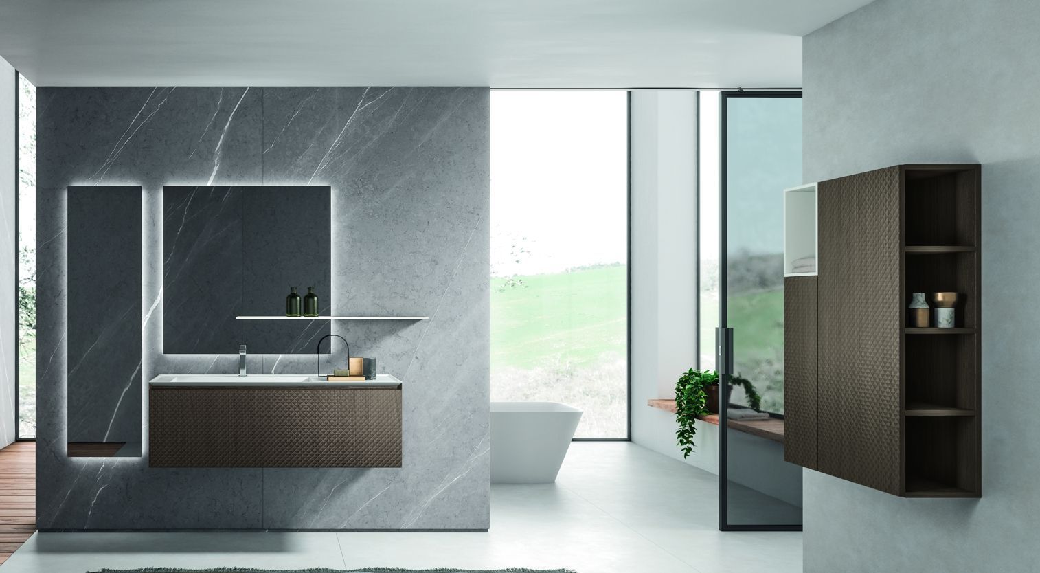 Тумба подвесная для раковины BMT IKON 970 109 MEF 01 0 3D434  1050х400х500 мм, с 3D фронтом, c одним выдвижным ящиком, цвет Termocotto Walnut