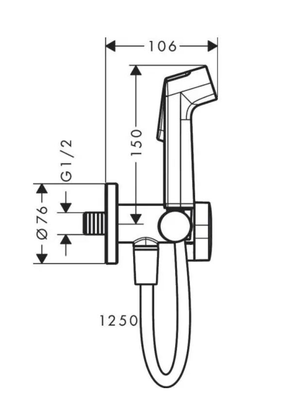 Гигиенический комплект HANSGROHE Bidette S 1 jet 29230670 со шлангом и держателем, цвет Чёрный матовый