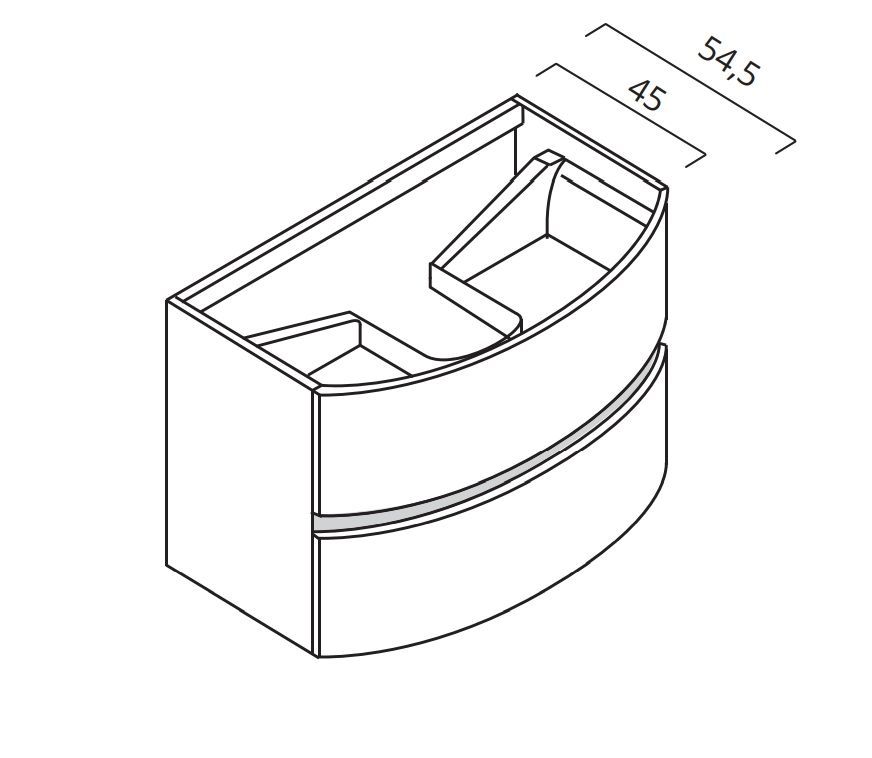 Тумба подвесная BMT MOON 932 106 LEF 020 50   900х486х545 мм, с 2 выдвижными ящиками, белый глянцевый