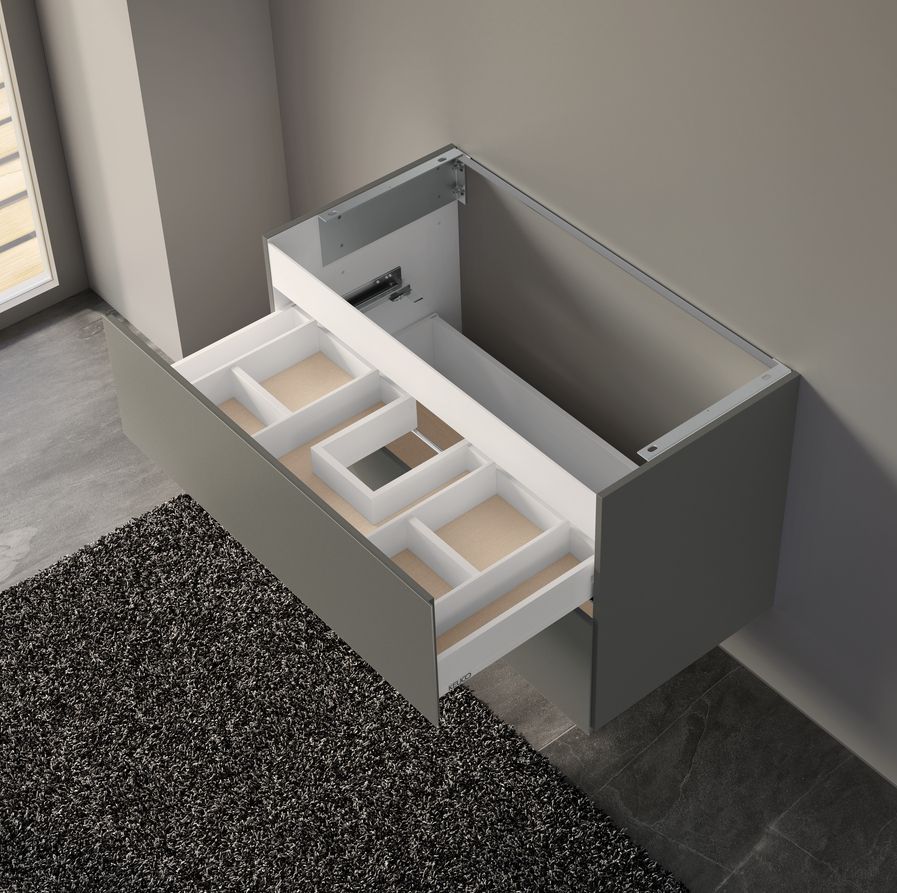 Тумба подвесная под раковину KEUCO PLAN 32973 290000 490 мм х 1000 мм, c 2 выдвижными ящиками, инокс матовый/инокс матовый петроль