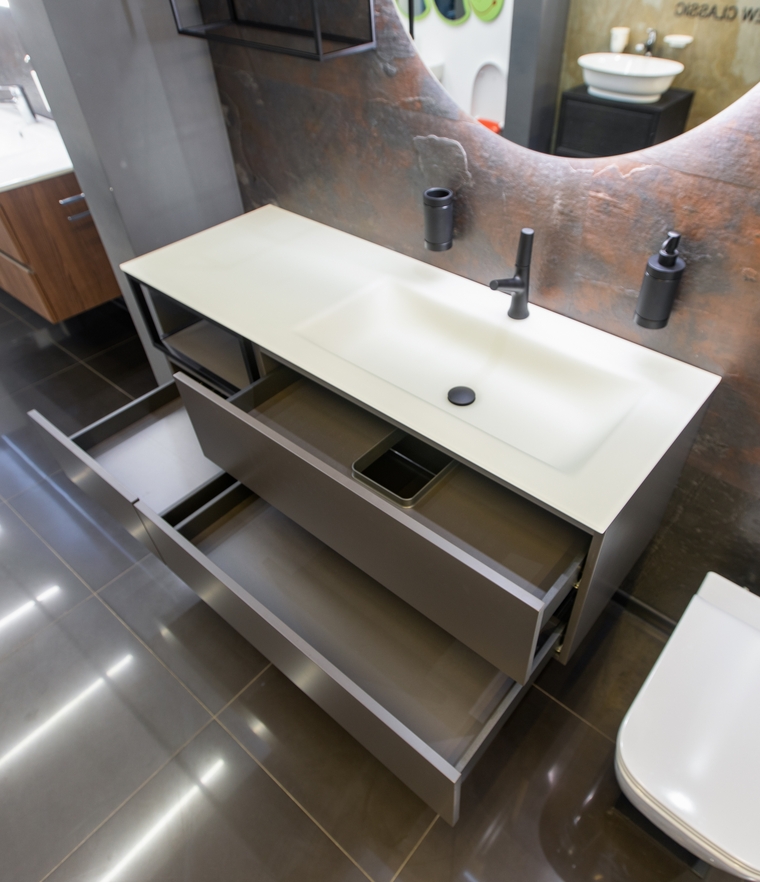 Комплект мебели для ванной комнаты BMT BLUES 4.0 BL4-06-440  1410 мм, 2 тумбы, раковина и зеркало, цвет Porfido Opaco/Nero Opaco/Satin Snow Glass