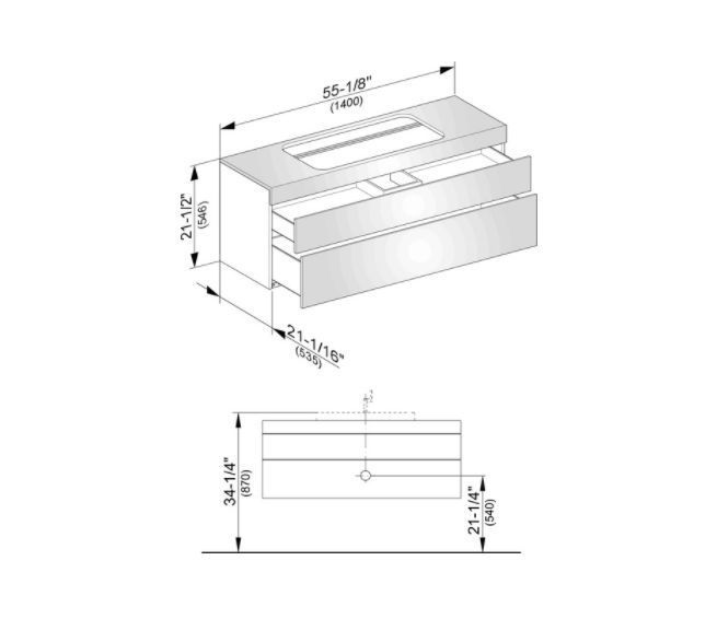 Тумба подвесная под раковину KEUCO EDITION 11 31583 300100 с отверстием под смеситель, с двумя выдвижными ящиками, корпус/фасад структурный лак, белая