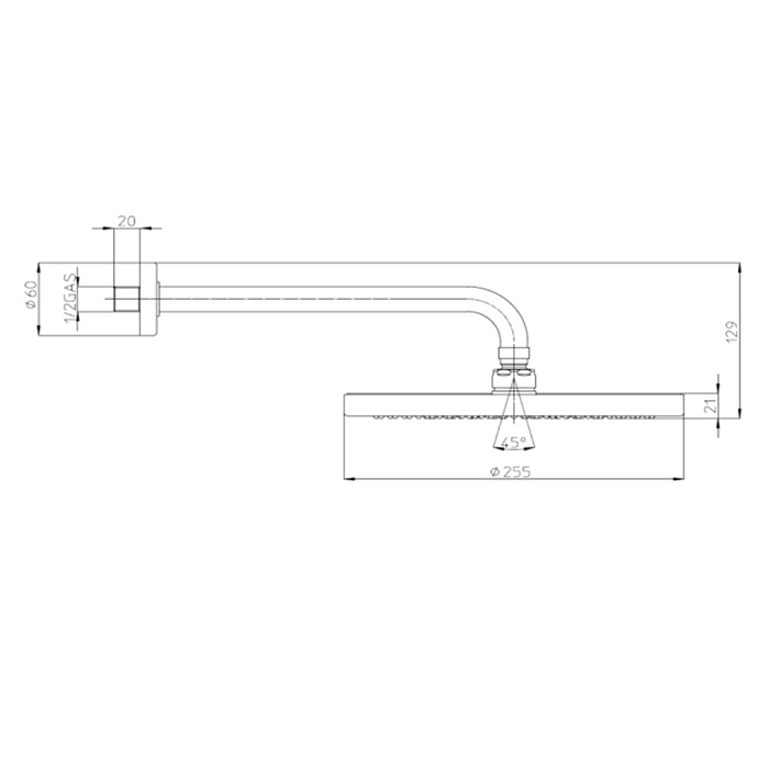 Верхний душ настенный BOSSINI ELIOS H19412G.073 с вылетом 300 мм, чёрный матовый