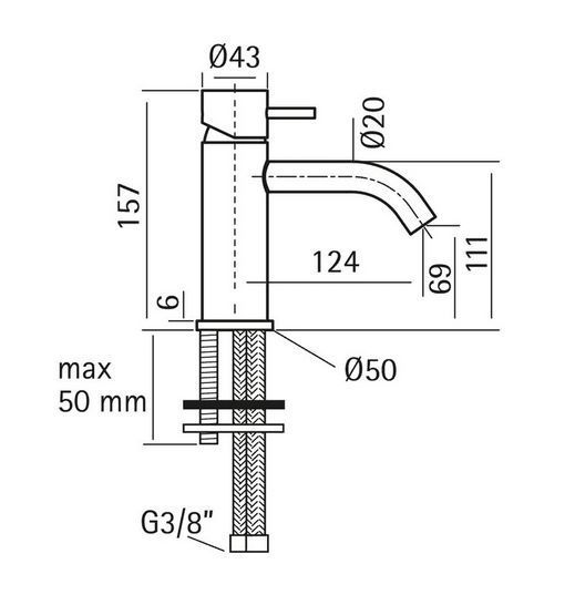 Смеситель для раковины однорычажный CISAL Xion XI000544D1 без донного клапана, цвет Нержавеющая сталь