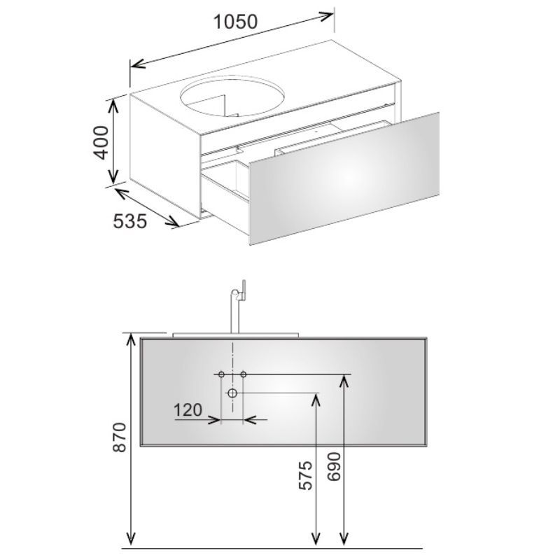 Тумба под умывальник Keuco Edition Lignatur 33371 750121 1050х400х535 мм отверстие слева 1 ящик фасад из венецианского дуба корпус дуб