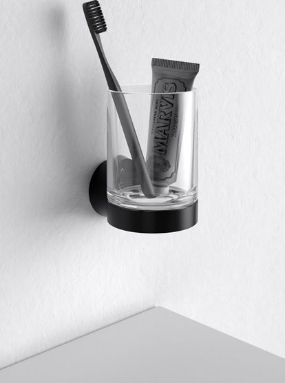 Держатель стакана со стаканом KEUCO Collection Reva 12850 379000 Чёрный матовый