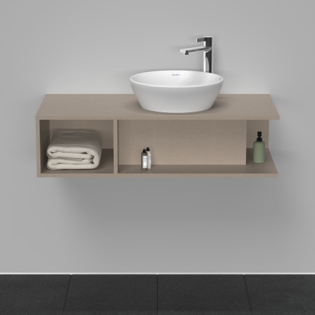 Тумба подвесная под раковину справа DURAVIT D-Neo DE493907575 1000 мм х 480 мм, с открытой боковой полкой слева и консолью, лён