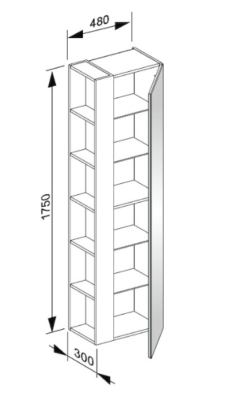 Высокий шкаф-пенал петли справа Keuco Plan 32931 300002 300 мм х 480 мм х 1750 мм, корпус ламинированный матовый белый, фасад стекло глянцевый белый