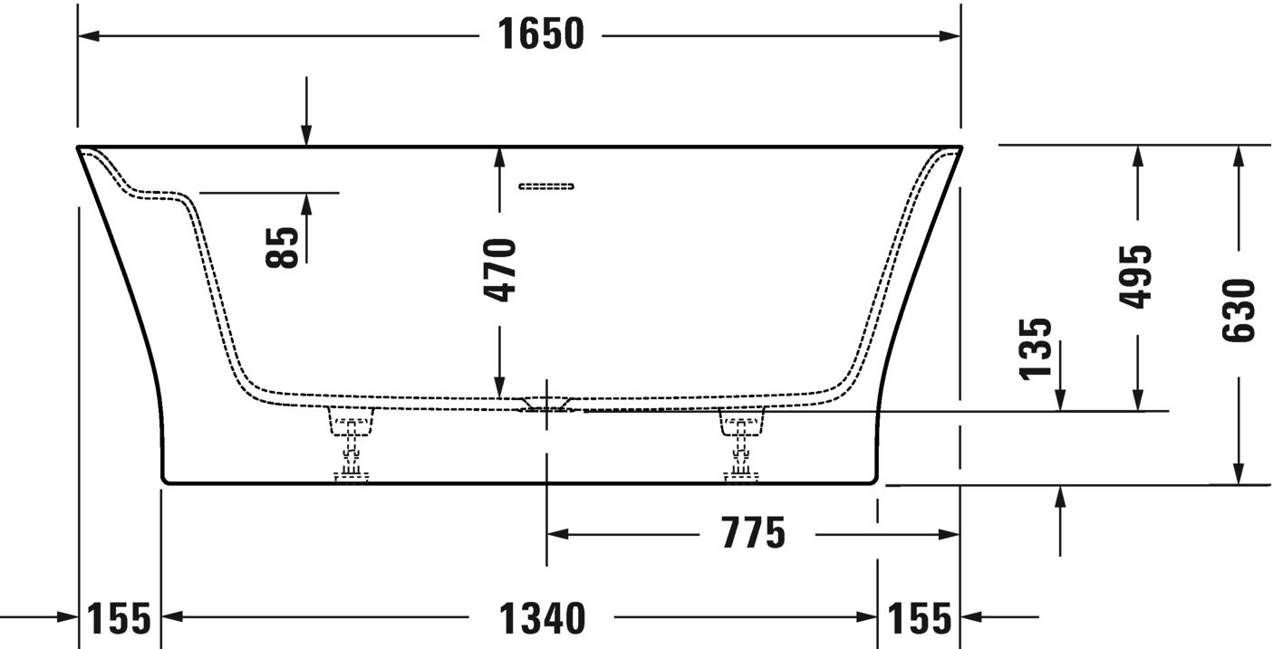 Отдельно стоящая ванна Duravit Cape Code 700459000000000 1650 мм х 780 мм, c двумя наклонами для спины, с бесшовной панелью и ножками, белая матовая