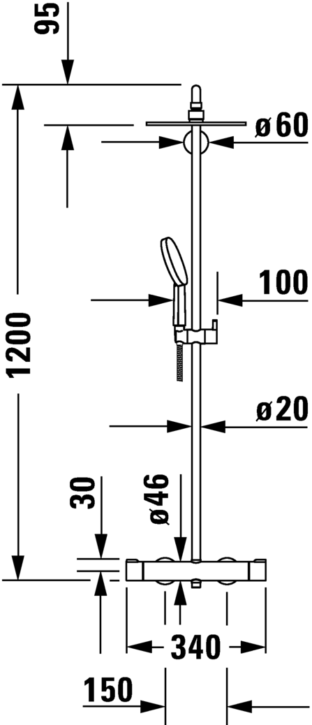 Душевая система DURAVIT C.1 C14280008046 c термостатом, с ручным и верхним душем, чёрный матовый