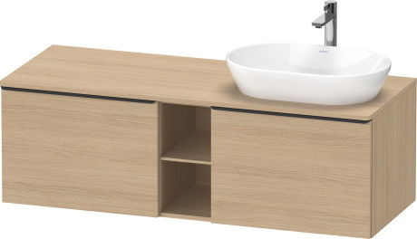 Тумба подвесная под раковину справа DURAVIT D-Neo DE4950R3030 1400 мм х 550 мм, с 2 выдвижными ящиками и открытой полкой, натуральный дуб