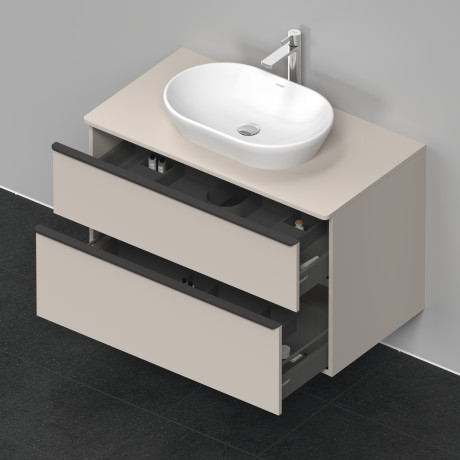 Тумба подвесная под раковину DURAVIT D-Neo DE496809191 550 мм х 1000 мм, с двумя выдвижными ящиками и консолью, серо-коричневый матовый