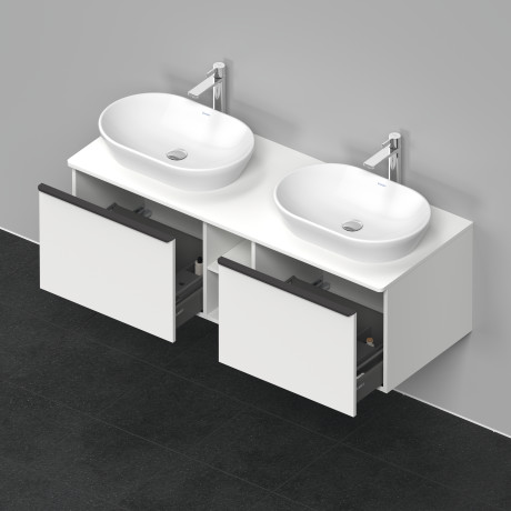 Тумба подвесная под две раковины DURAVIT D-Neo DE4950B1818 1400 мм х 550 мм, с 2 выдвижными ящиками и открытой полкой, белый матовый