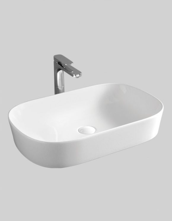 Раковина накладная ARTCERAM GHOST GHL002 01 00 650 мм х 420 мм, без отверстия под смеситель, без перелива, белый глянцевый