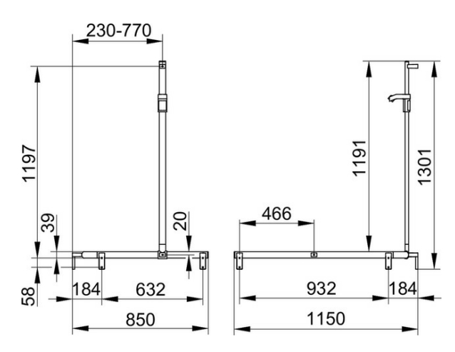 Поручень вдоль стены справа или слева KEUCO AXESS 35015 010202 1150 мм, со штангой для душа, цвет Хром