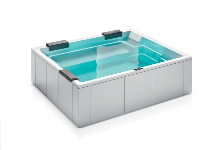 Бассейн с гидромассажем GRUPPO TREESSE REST GHOST V192HXBNB220O0SI 1950 мм х 2400 мм х 850 мм, с фильтрацией, хромотерапией и дезинфекцией, белый