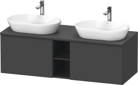 Тумба подвесная под две раковины DURAVIT D-Neo DE4950B4949 1400 мм х 550 мм, с 2 выдвижными ящиками и открытой полкой, графит матовый