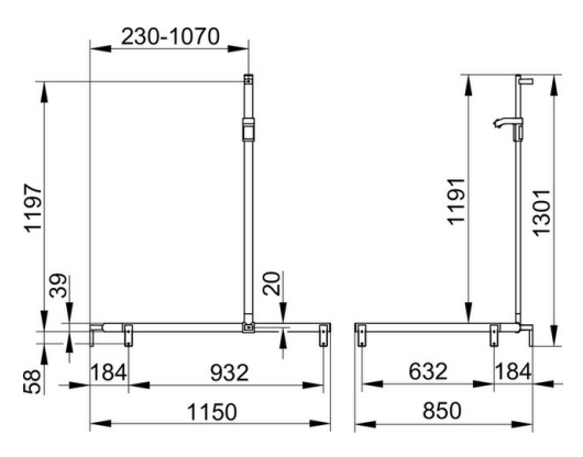Поручень вдоль стены и штанга для душа KEUCO AXESS 35015 010302 1150/850/1301 мм, для установки справа и слева, цвет Хром