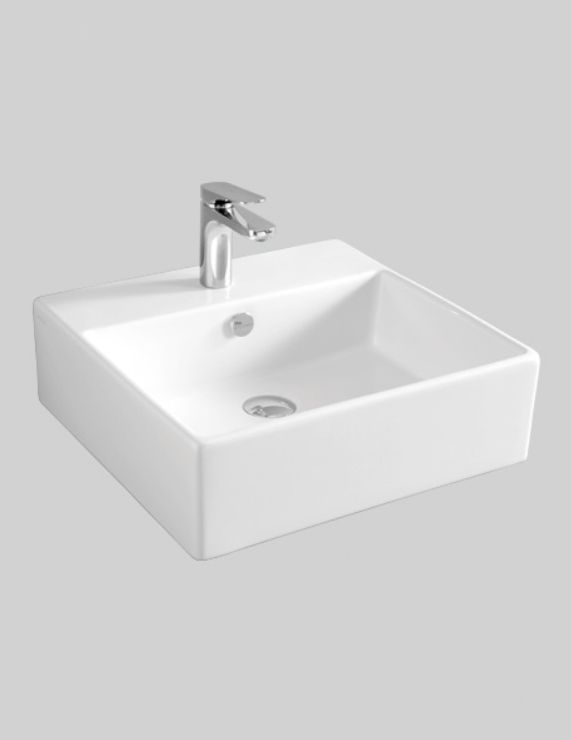 Раковина накладная ARTCERAM QUADRO QUL002 01 00 500 мм х 480 мм, c отверстием под смеситель, с переливом, белый глянцевый