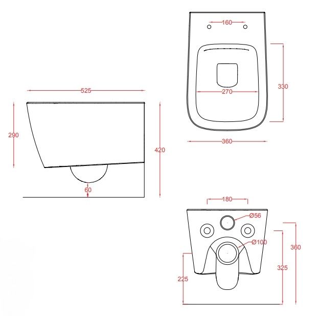 Унитаз подвесной безободковый ARTCERAM А16 ASV003 01 00 520 мм х 360 мм, с креплениями, белый глянцевый
