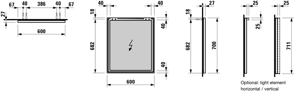 Зеркало  Laufen   Frame 25  4.4740.2.900.144.1  60 см, рама – анодированный алюминий