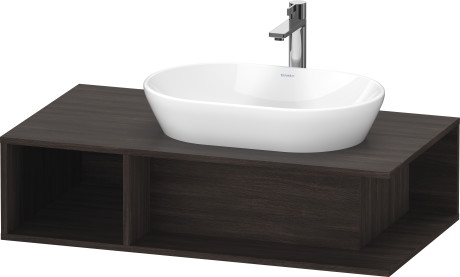 Тумба подвесная под раковину справа DURAVIT D-Neo DE495905353 1000 мм х 550 мм, с открытой боковой полкой слева и консолью, каштан тёмный