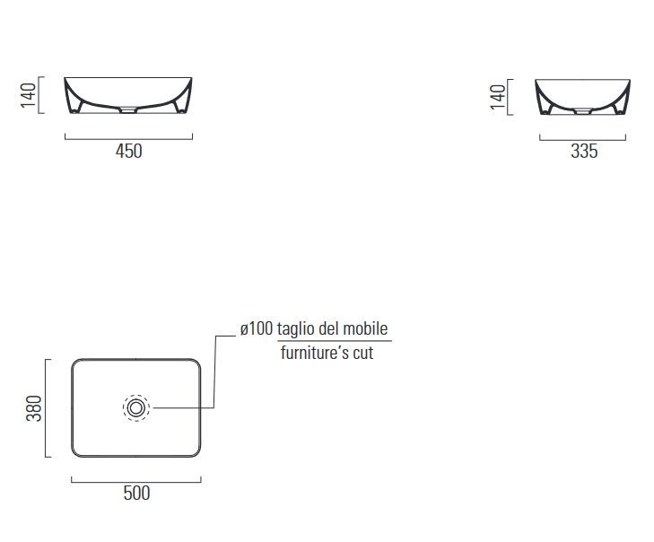 Раковина накладная GSI NUBES 903726 500 мм х 380 мм, без отверстия под смеситель, без перелива, цвет чёрный матовый Ardesia