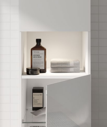 Высокий шкаф - пенал с освещением KEUCO STAGELINE 32831 970102 360 мм х 400 мм х 1800 мм с 1 дверцей, петли справа, с 1 полкой в середине и 4 полками, вулканит/вулканит