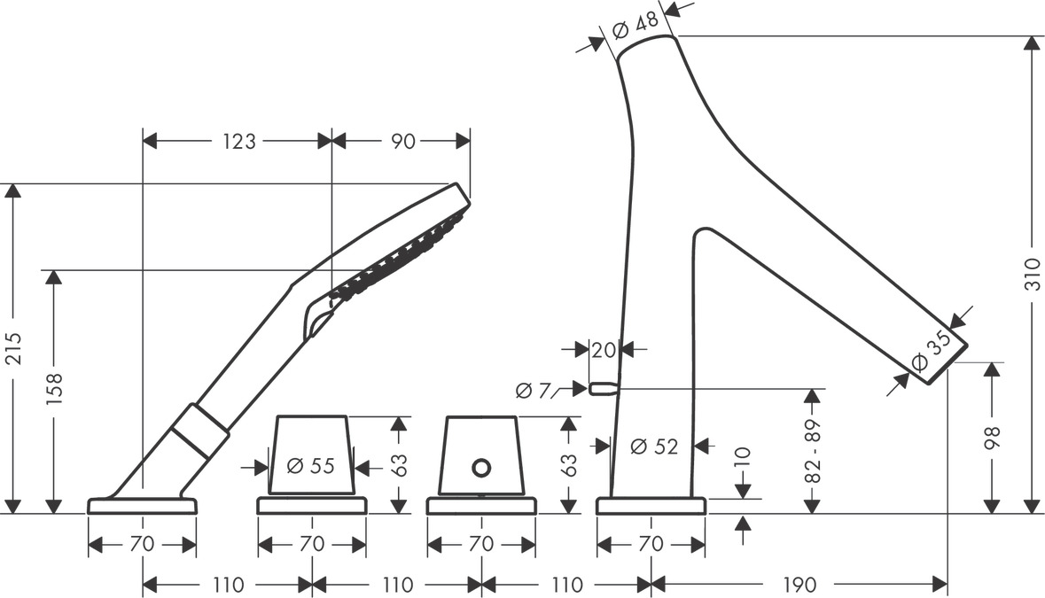 Смеситель на борт ванны AXOR Starck Organic 12425000 Хром
