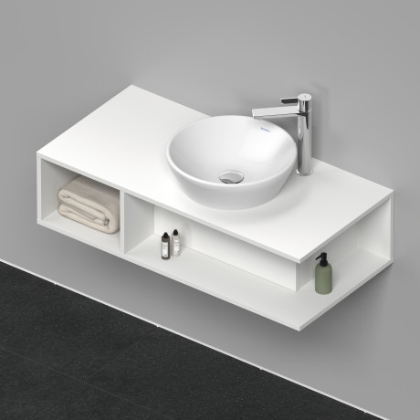 Тумба подвесная под раковину справа DURAVIT D-Neo DE493901818 1000 мм х 480 мм, с открытой боковой полкой слева и консолью, белый матовый