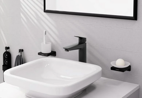 Однорычажный смеситель для раковины HANSGROHE Logis 71090670 со сливным ганитуром, цвет Чёрный матовый