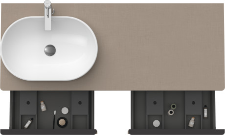 Тумба подвесная под раковину слева DURAVIT D-Neo DE4950L7575 1400 мм х 550 мм, с 2 выдвижными ящиками и открытой полкой, лён