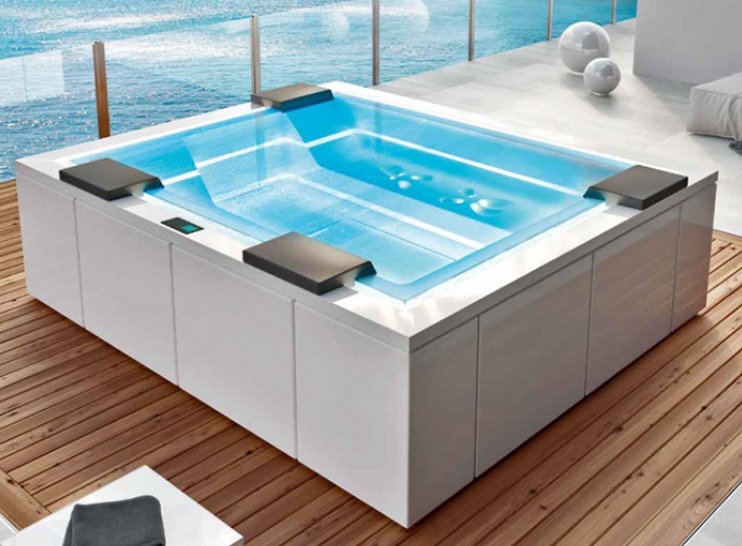 Бассейн с гидромассажем GRUPPO TREESSE ZEN PRO V202PXBNB22 2350 мм х 2800 мм х 850 мм, с аэромассажем, фильтрацией, хромотерапией и дезинфекцией, белый