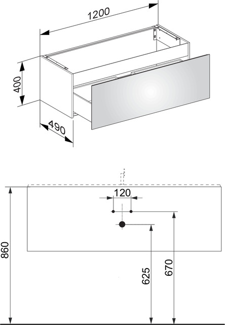 Тумба под раковину Keuco Plan 32981 180000 490 мм х 1200 мм х 400 мм, с 1 фронтальным ящиком, корпус ламинированный матовый кашемир/фасад стекло кашемир глянцевый