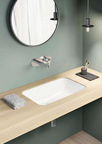 Раковина встраиваемая снизу GSI PURA 7247F11 500 мм х 350 мм, без отверстия для смесителя, с переливом, с креплением, цвет Белый глянцевый