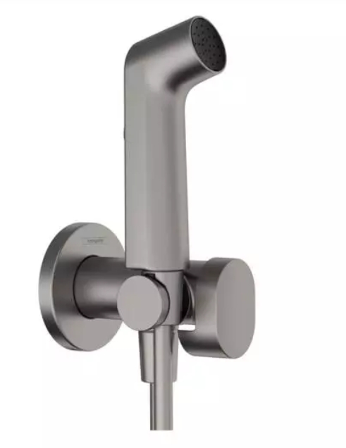 Гигиенический комплект HANSGROHE Bidette S 1 jet 29232340 со шлангом и держателем, цвет Шлифованный чёрный хром
